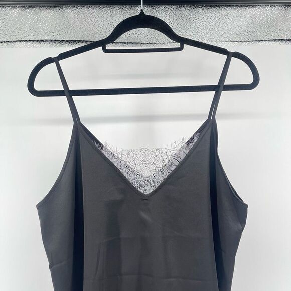 Forever 21 Black Satin Lace Insert Cami – Size Large NWT Modest Coverage - Picture 2 of 12